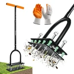 Saker Manual Lawn Aerator Tool, With 15 Iron Spikes Adjustable Height, Orange. Fixed Price $68.99.