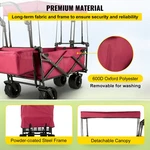 Vevor Extra Large Collapsible Garden Cart With Removable Canopy, Folding Wagon U. Fixed Price $107.11.