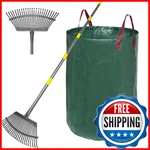 Serqd Adjustable Garden Rake For Leaves 36-73" Long Handle, 18" Wide, Heavy Duty. Fixed Price $27.57.