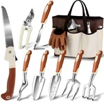 Melonart 10PC Heavy Duty Garden Tool Set, Ergonomic Handles, Tote & Gloves Gift. Fixed Price $49.14.