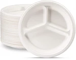 Gusto 9" 125 Pk Heavy-duty White 3-COMPARTMENT Compostable Paper Plates. Fixed Price $50.50.