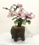 Vintage Bonsai Tree Glass Jade Pink Flowers Green Leaves Brown Pot 7 Tall. Fixed Price $36.00.