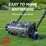 18-INCH Lawn Aerator Heavy Duty Push Spike, 4 Wheels, Steel Handle, Foam Armr.... Fixed Price $104.99.