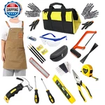 Qeeheng 38-PC Kids Real Woodworking Tool Set W/ Bag, Apron & Goggles. Fixed Price $64.21.