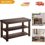 Compact Bamboo Shoe Bench With 3-TIER Storage Perfect For Entryway And Bedroom. Fixed Price $52.07.