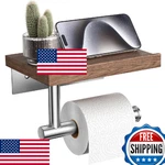 Tindbea Walnut Wood Toilet Paper Holder W/ Shelf - Wall Mount Tissue Roll. Fixed Price $41.48.