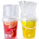 Qsqwsuye 15SETS Disposable Plastic Cup With Clear Straws, Transparent. Fixed Price $31.02.