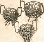 Vtg Ornate Iron Plant / Vase Cup Holders Footed Grapes Handles Garden Decor. Fixed Price $99.00.
