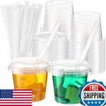 Funnymoom 50 Set 16 Oz Clear Plastic Cups With Lids & Straws For Ice Cream/drink. Fixed Price $59.92.