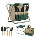 7-PIECE Garden Set, Folding Stool & Bag, Stainless Steel Tools, Green. Fixed Price $26.39.