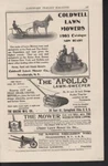 1903 Coldwell Lawn Mower Horse Newburgh Apollo Sweeper Wheelbarrow Ad 10102. Fixed Price $21.95.