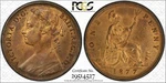 Great Britain Victoria 1877 Penny, Choice Uncirculated, Certified Pcgs MS63-RB. Fixed Price $435.00.