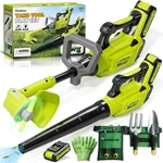 Kids Gardening Tools Set, 2 1 Leaf Blower & Toy Lawn Mower With Sounds. Fixed Price $55.99.