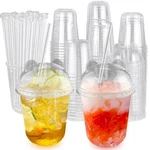 Qsqwsuye 50 Sets 12OZ Disposable Clear Plastic Cups Panda Lids & Straws. Fixed Price $30.60.