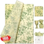 Liapawpaw 60 Sheets Vintage Floral Tissue Paper Cream Green 20X14IN. Fixed Price $20.00.