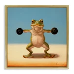 Stupell Industries Exercise Weights Frog Gold Framed Floater Canvas Wall Art. Fixed Price $148.25.