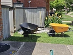 True Temper Cu.ft. Never Flat Tire Steel Wheelbarrow - Grey/yellow (R6STSP25). Fixed Price $150.00.