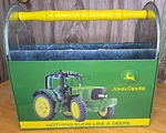 John Deere Tin Utensil Caddy Garden Decor Box W/ Wooden Handle & Compartments Uc. Fixed Price $19.75.
