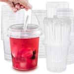 Plastic Cups With And Straw 30 Sets 34 Oz Clear Disposable Coffee Lids Iced. Fixed Price $51.99.