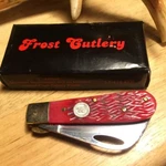 Frost Cutlery Red Pick Bone Little Hawkbill 2 3/4" Linerlock Knife F14478RPB. Fixed Price $14.98.
