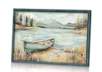 Stupell Industries Canoe, Lake Shore Rustic Framed Canvas Wall Art Heavy Texture. Fixed Price $149.99.