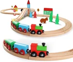 Wooden Train Set For Toddler With Double-side Tracks Fits Brio, Thomas, Me. Fixed Price $24.41.