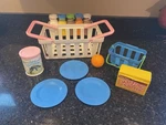 Vtg Fisher Price Fun Food Little Helper Grocery Shopping Basket Bottle Mac Lot. Fixed Price $40.00.