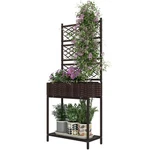 52 In Outdoor Pe Rattan Planter Box With Trellis Steel Frame Storage Shelf Brown. Fixed Price $62.99.