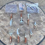 Ihansee 8-PIECE Garden Hand Tool Set W/ Bag, Trowel, Transplanter, Weeder. Fixed Price $25.00.