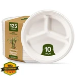 Gusto 10 Inch Compostable Sugarcane Paper Plates 3 Compartment 125CT. Fixed Price $41.99.