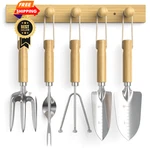Grenebo Wood Wall Hooks Organizer Gardening Tool Set, 6-PIECE Light Brown. Fixed Price $23.99.
