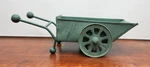 Garden Cart Flower Seedling Holder Wheelbarrow Decor Green Wheels Handles 7.5". Fixed Price $11.70.