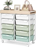 10 Drawers Rolling Cart With Wooden Tabletop, Utility Storage Wheels,. Fixed Price $161.82.
