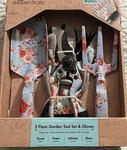 Essentials Garden Tool Set & Gloves Blue Floral Trowel Pruner Cultivator. Fixed Price $12.95.