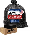 Ox Plastics 60 Gallon Trash Can Liners Bags - (25 Count) & 3MIL Thick Extra Heav. Fixed Price $91.04.