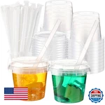 Funnymoom 50 Set Clear Plastic Cups 16 Oz W/ Lids & Straws For Ice Cream/drinks. Fixed Price $59.18.