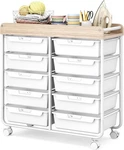 10 Drawer Pure White Rolling Utility Cart Wood Top. Fixed Price $147.27.