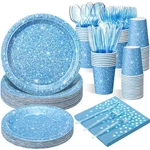 350 Pcs Light Blue Holographic Print Party Supplies Guests Disposable Dinnerw.... Fixed Price $51.39.