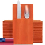 Linen-feel Terracotta Paper Napkins W/ Built-in Flatware Pocket. Fixed Price $25.48.