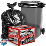 Toughbag 55-60 Gallon Heavy Duty Trash Bags 150 Count, Large Black Garbage. Fixed Price $68.99.