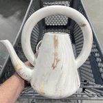 Flora Bunda 10" Loop Ceramic Watering Can Indoor, Color Is White Marble.. Fixed Price $33.00.