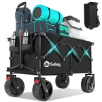 Black Collapsible Wagon: All-terrain Wheels, Cup Holders, Multi-use.. Fixed Price $49.99.