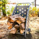 34" H Gray Powder-coated Steel Log Cart By Sunnydaze. Fixed Price $114.67.