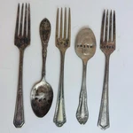 Antique Silverware 3 Forks, 2 Spoons. Engraved Joy, Hope, Love, Pray, Faith. Fixed Price $20.00.