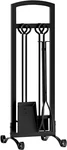 Elegant 5-PIECE Black Fireplace Tool Set With Poker, Tongs, Shovel, Brush. Fixed Price $67.99.