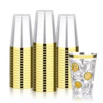 Bestvip 100-PACK 12OZ Gold Rim Plastic Cups Heavy-duty Disposable Drinkware. Fixed Price $34.48.