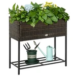 27.5 In Tall Pe Rattan Raised Planter Box Steel Frame Storage Shelf Brown. Fixed Price $68.99.