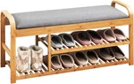 Bamboo Shoe Bench With Cushion, 3-TIER Rack & Storage For Entryway Bedroom. Fixed Price $123.99.