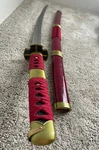 One Piece Roronoa Zoro Katana Sandai Kitetsu Red Wood Handle Carbon Steel Blade. Fixed Price $80.00.