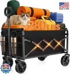 Exovyn Foldable Wagon Cart Black 280 Lbs Capacity Adjustable Handle Wheels. Fixed Price $48.99.